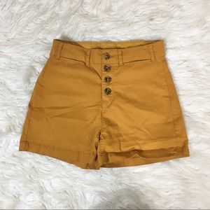 Button Fly High Rise Mustard Shorts